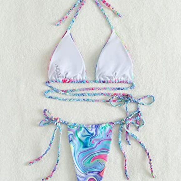 BTFBM Women Casual High Waisted Bikini Sets Swimsuit Leopard Print Triangle Two - Picture 6 of 6